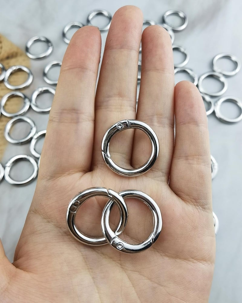 Hibmisy 50pcs 1 Inch Metal Spring O Rings,Round Carabiners Clips Snap Hooks for Keychains, Purse, Shoulder Bag,DIY Crafts (Silvery) - Image 3